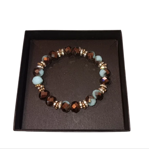 BPD 2 Piece Beaded Stretch Bracelet Set, Brown & Blue, NWOT - Picture 4 of 6